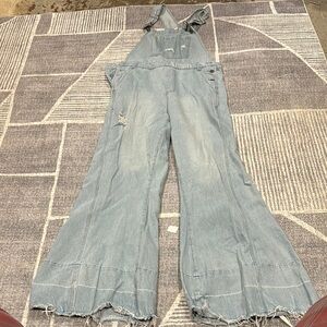 Women's Casual Light Blue Denim Distressed Overalls